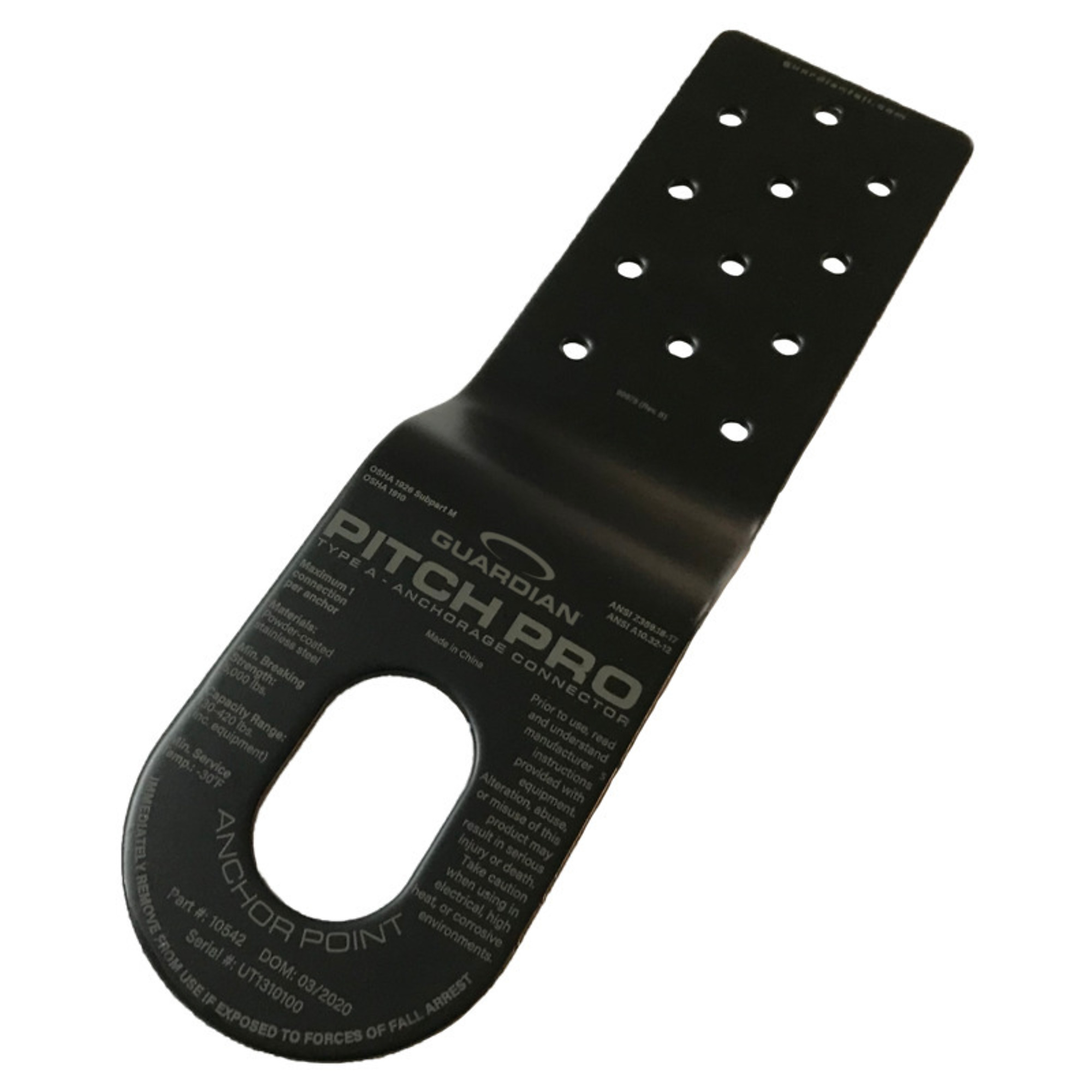 Guardian™ 10540 Pitch Pro Slotted Roof Anchor | Powder Coated Steel | 5000 lb Minimum Breaking Stregth (MBS) | OSHA and ANSI Compliant | Black